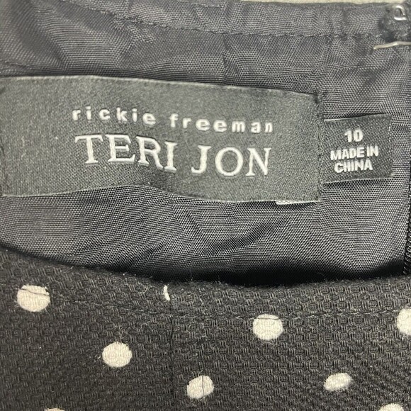 Rickie Freeman Teri Jon Black Polka Dot Dress Size 10 Sheath Cap Sleeve Cotton‍ - Picture 3 of 6